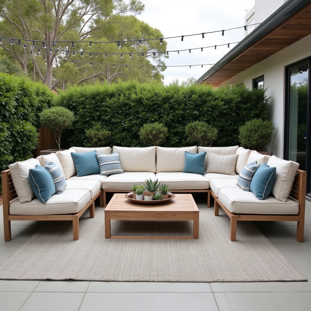 Indawo yepatio yangaphandle enezihlalo ezintofontofo nezitshalo