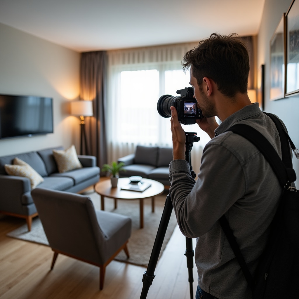 Professional photographer capturing staged property interior